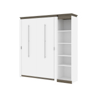 Bestar 116890-000017 Orion Full Murphy Bed with Narrow Shelving Unit (79W) in white & walnut grey