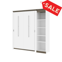 Bestar 116890-000017 Orion Full Murphy Bed with Narrow Shelving Unit (79W) in white & walnut grey