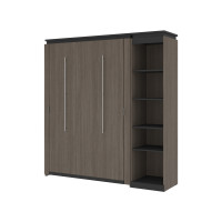 Bestar 116890-000047 Orion Full Murphy Bed with Narrow Shelving Unit (79W) in bark gray & graphite