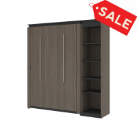 Bestar 116890-000047 Orion Full Murphy Bed with Narrow Shelving Unit (79W) in bark gray & graphite