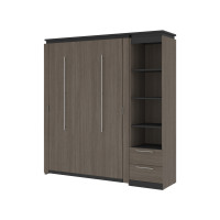 Bestar 116891-000047 Orion Full Murphy Bed and Narrow Shelving Unit with Drawers (79W) in bark gray & graphite