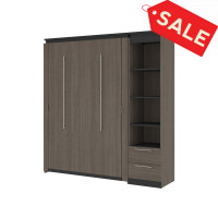 Bestar 116891-000047 Orion Full Murphy Bed and Narrow Shelving Unit with Drawers (79W) in bark gray & graphite