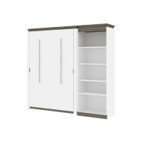 Bestar 116892-000017 Orion Full Murphy Bed with Shelving Unit (89W) in white & walnut grey