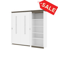 Bestar 116892-000017 Orion Full Murphy Bed with Shelving Unit (89W) in white & walnut grey