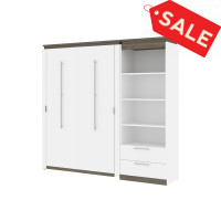 Bestar 116893-000017 Orion Full Murphy Bed and Shelving Unit with Drawers (89W) in white & walnut grey
