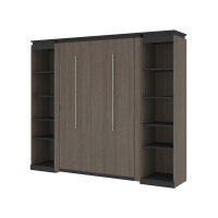 Bestar 116894-000047 Orion 98W Full Murphy Bed with 2 Narrow Shelving Units (99W) in bark gray & graphite