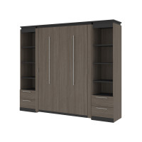 Bestar 116895-000047 Orion 98W Full Murphy Bed and 2 Narrow Shelving Units with Drawers (99W) in bark gray & graphite
