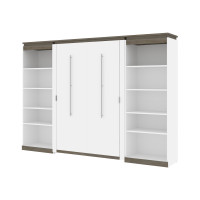 Bestar 116896-000017 Orion 118W Full Murphy Bed with 2 Shelving Units (119W) in white & walnut grey