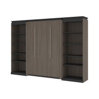 Bestar 116896-000047 Orion 118W Full Murphy Bed with 2 Shelving Units (119W) in bark gray & graphite
