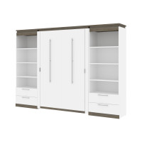 Bestar 116897-000017 Orion 118W Full Murphy Bed and 2 Shelving Units with Drawers (119W) in white & walnut grey