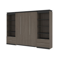 Bestar 116897-000047 Orion 118W Full Murphy Bed and 2 Shelving Units with Drawers (119W) in bark gray & graphite