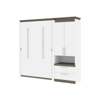 Bestar 116898-000017 Orion Full Murphy Bed and Storage Cabinet with Pull-Out Shelf (89W) in white & walnut grey
