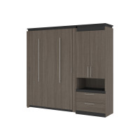 Bestar 116898-000047 Orion Full Murphy Bed and Storage Cabinet with Pull-Out Shelf (89W) in bark gray & graphite