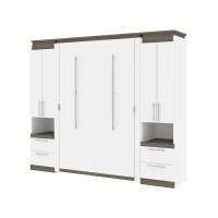 Bestar 116899-000017 Orion 98W Full Murphy Bed and 2 Storage Cabinets with Pull-Out Shelves (99W) in white & walnut grey