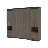 Bestar 116899-000047 Orion 98W Full Murphy Bed and 2 Storage Cabinets with Pull-Out Shelves (99W) in bark gray & graphite