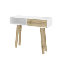 Bestar 119160-000001 Alhena 40W Console Table in white uv & sandy brown oak