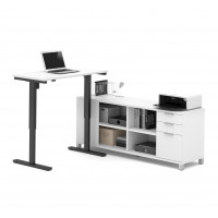 Bestar 120857-17 Pro-Linea L-Desk Including Electric Height Adjustable Table in White