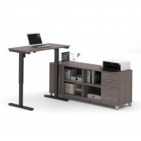 Bestar 120857-47 Pro-Linea L-Desk Including Electric Height Adjustable Table in Bark Gray