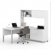 Bestar 120864-17 Pro-Linea L-Desk with Hutch in White