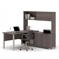 Bestar 120864-47 Pro-Linea L-Desk with Hutch in Bark Grey