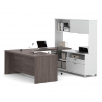 Bestar 120880-47 Pro-Linea U-Desk with Hutch in White & Bark Grey