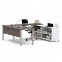 Bestar 120881-47 Pro-Linea U-Desk in White & Bark Grey