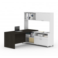 Bestar 120882-32 Pro-Linea L-Desk with hutch in White & Deep Grey