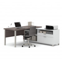 Bestar 120883-47 Pro-Linea L-Desk in White & Bark Grey
