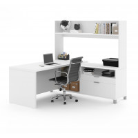 Bestar 120886-17 Pro-Linea L-Desk with Open Hutch in White