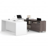 Bestar 120895-47 Pro-Linea U-Desk in Bark Grey & White