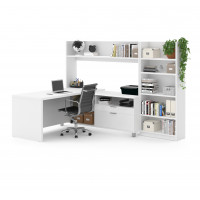 Bestar 120896-17 Pro-Linea L-Desk with Bookcase in White