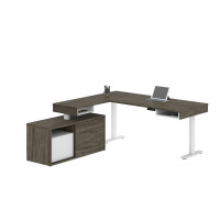 Bestar 130850-000035 Pro-Vega Height Adjustable L-Desk in Walnut Grey & White