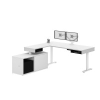 Bestar 130851-000017 Pro-Vega Height Adjustable L-Desk with Dual Monitor Arm in White and Black