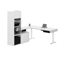 Bestar 130852-000017 Pro-Vega Height Adjustable L-Desk with Storage Tower in White and Black
