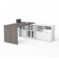 Bestar 160850-4717 i3 Plus L-Desk with Two Drawers in Bark Gray & White