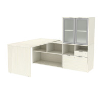 Bestar 160851-000031 i3 Plus 72W L-Shaped Desk with Frosted Glass Doors Hutch in white chocolate