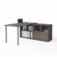 Bestar 160852-47 i3 Plus L-Desk with One File Drawer in Bark Gray