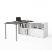 Bestar 160852-4717 i3 Plus L-Desk with One File Drawer in Bark Gray & White
