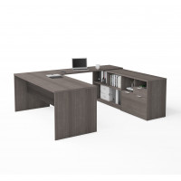 Bestar 160860-47 i3 Plus U-Desk with Two Drawers in Bark Gray