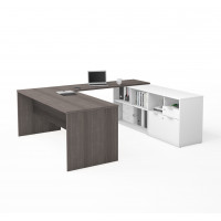 Bestar 160860-4717 i3 Plus U-Desk with Two Drawers in Bark Gray & White