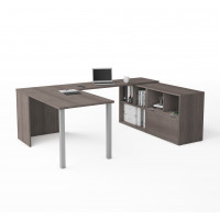 Bestar 160862-47 i3 Plus U-Desk with One File Drawer in Bark Gray