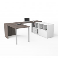 Bestar 160862-4717 i3 Plus U-Desk with One File Drawer in Bark Gray & White