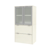 Bestar 160870-000031 i3 Plus 31W Lateral File Cabinet with Frosted Glass Doors Hutch in white chocolate