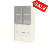 Bestar 160870-000031 i3 Plus 31W Lateral File Cabinet with Frosted Glass Doors Hutch in white chocolate