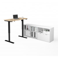 Bestar 160885-3817 i3 Plus Height Adjustable L-Desk in Northern Maple & White