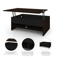 Bestar 16160-1147 Small Space 37-inch Lift-Top Storage Coffee Table in Bark Gray and White