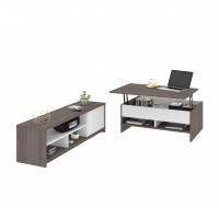Bestar 16850-47 Small Space 2-Piece Lift-Top Storage Coffee Table and TV Stand Set in Bark Gray and White