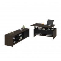 Bestar 16850-79 Small Space 2-Piece Lift-Top Storage Coffee Table and TV Stand Set in Dark Chocolate and Black