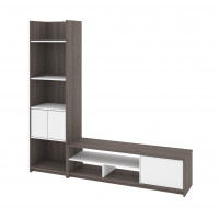 Bestar 16852-47 Small Space 2-Piece TV Stand and Storage Tower Set in Bark Gray and White