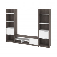 Bestar 16853-47 Small Space 3-Piece TV Stand and 2 Storage Towers Set in Bark Gray and White